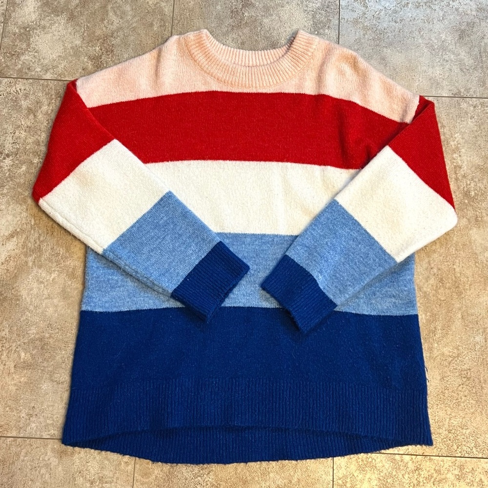 Stradivarius Red, White, and Blue Striped Sweater